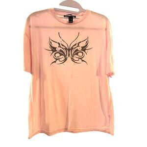 Charlotte Russe Cyber Y2K Butterfly Graphic Tee Pink Medium EUC Fairy Grunge